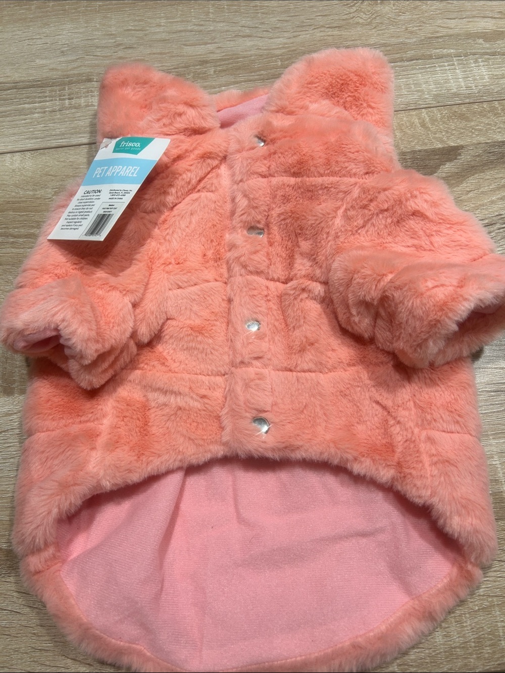 Fuzzy Coral Pink Pet Jacket - Snap Front Faux Fur med. nwts